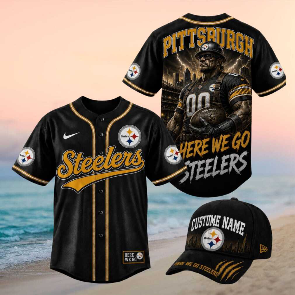 Pittsburgh Steelers Worker Mascot Here We Go Graphic Baseball Jersey