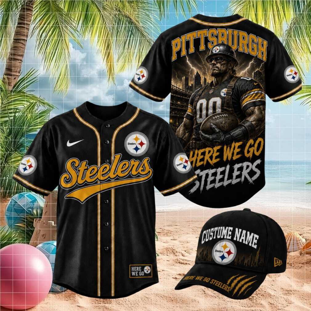 Pittsburgh Steelers Worker Mascot Here We Go Graphic Baseball Jersey