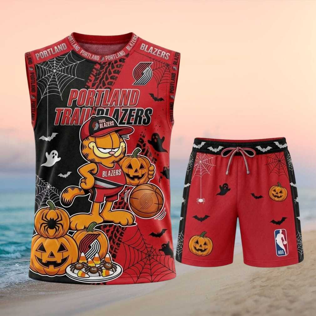 Portland Trail Blazers Garfield Halloween Pumpkin Basketball Shirt