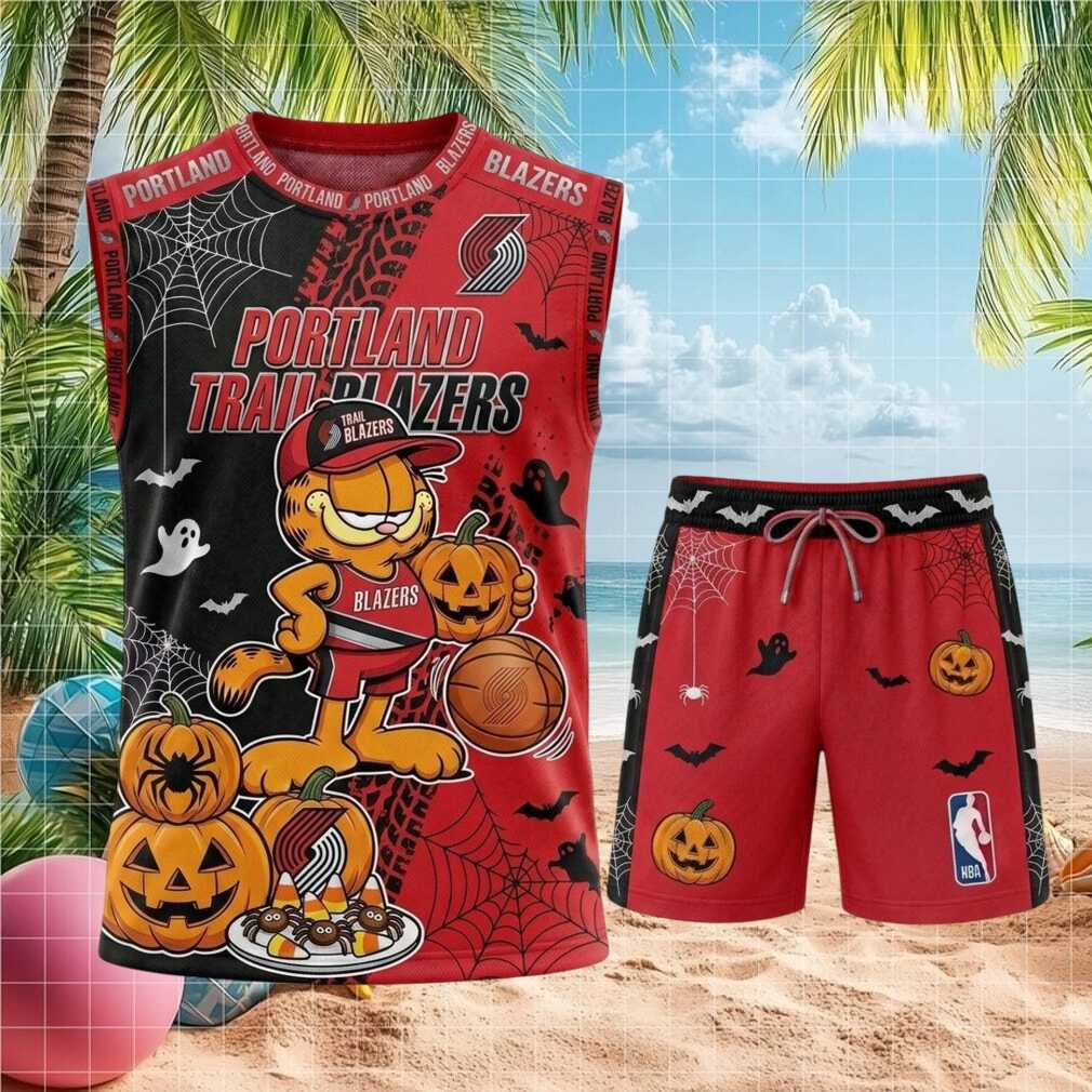 Portland Trail Blazers Garfield Halloween Pumpkin Basketball Shirt