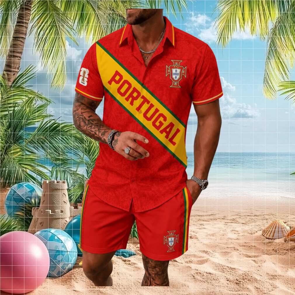 Portugal Football Team Red National Badge Men Button Shirt - Limotees LLC
