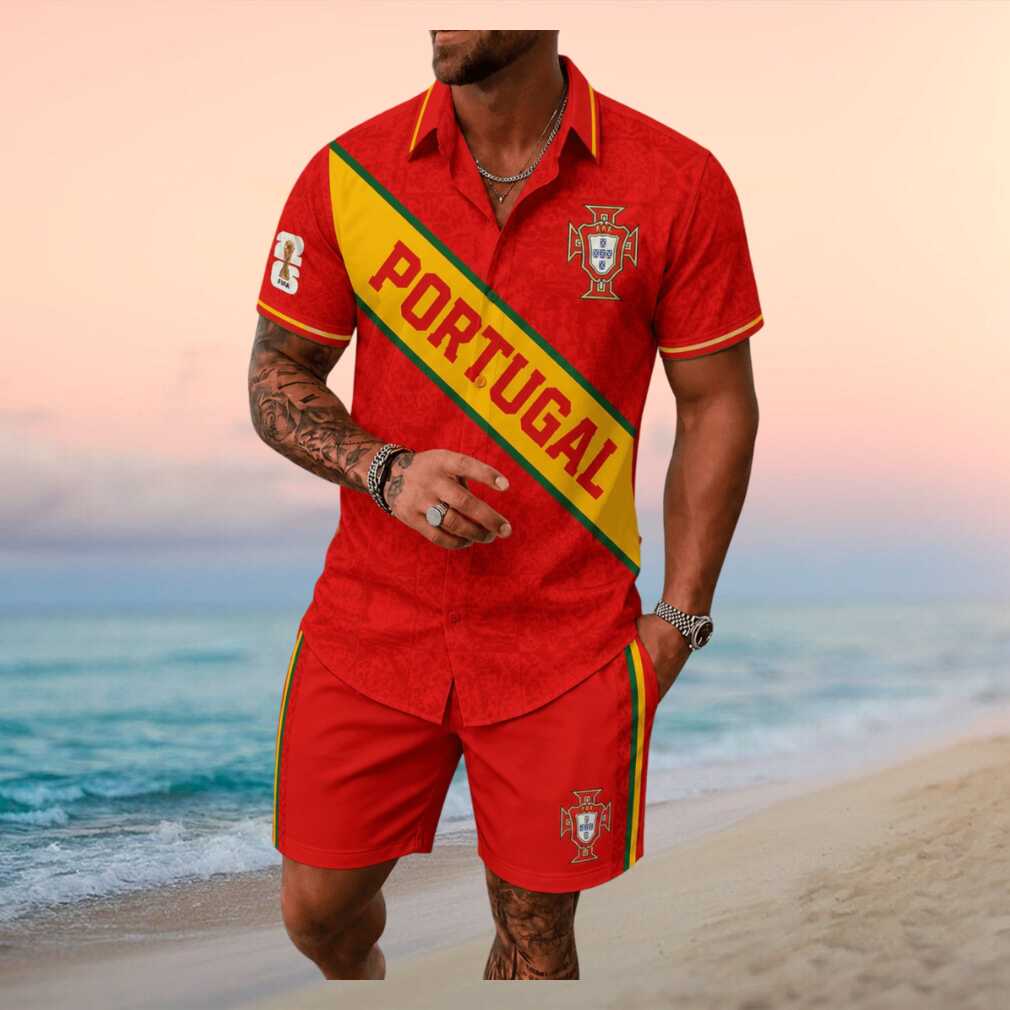 Portugal Football Team Red National Badge Men Button Shirt - Limotees LLC