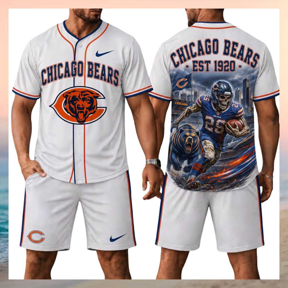 Chicago Bears Skull Football Bear Mascot Stadium Baseball Shirt