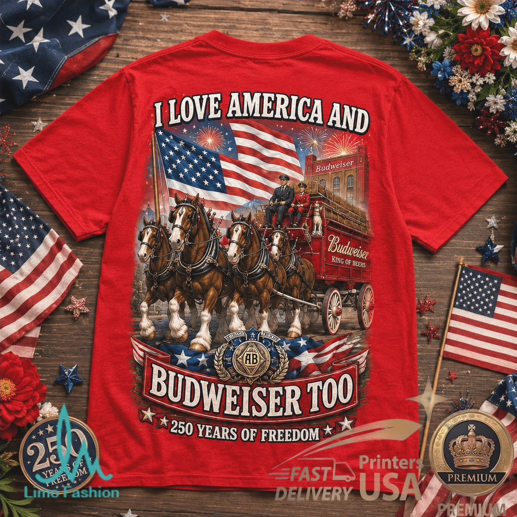 Budweiser America 250 Years 1776 2026 Clydesdales Patriotic Beer Shirt - Limotees LLC
