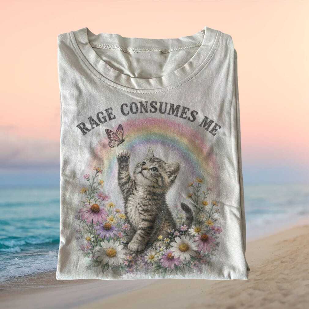 Rage Consumes Me Cute Kitten Rainbow Butterfly Aesthetic Retro Vintage Gift For Shirt - Limotees LLC
