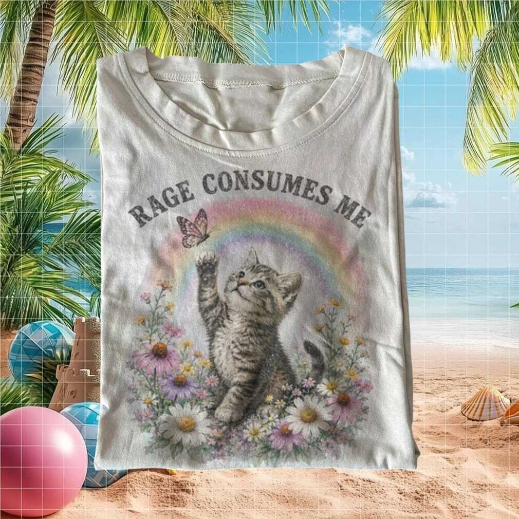Rage Consumes Me Cute Kitten Rainbow Butterfly Aesthetic Retro Vintage Gift For Shirt - Limotees LLC