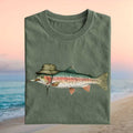 Rainbow Trout Fish Wearing Bucket Hat Smoking Cigarette Retro Fishing Humor Shirt - Limotees LLC