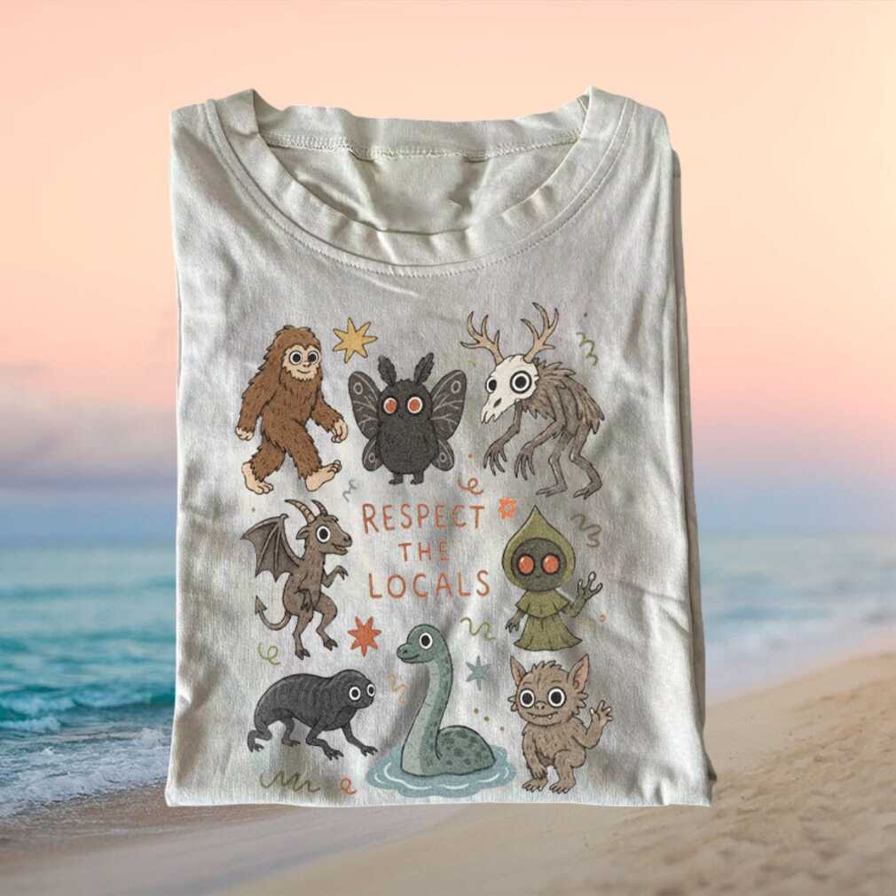 Respect The Locals Cute Cartoon Cryptids Bigfoot Mothman Wendigo Nature Shirt - Limotees LLC