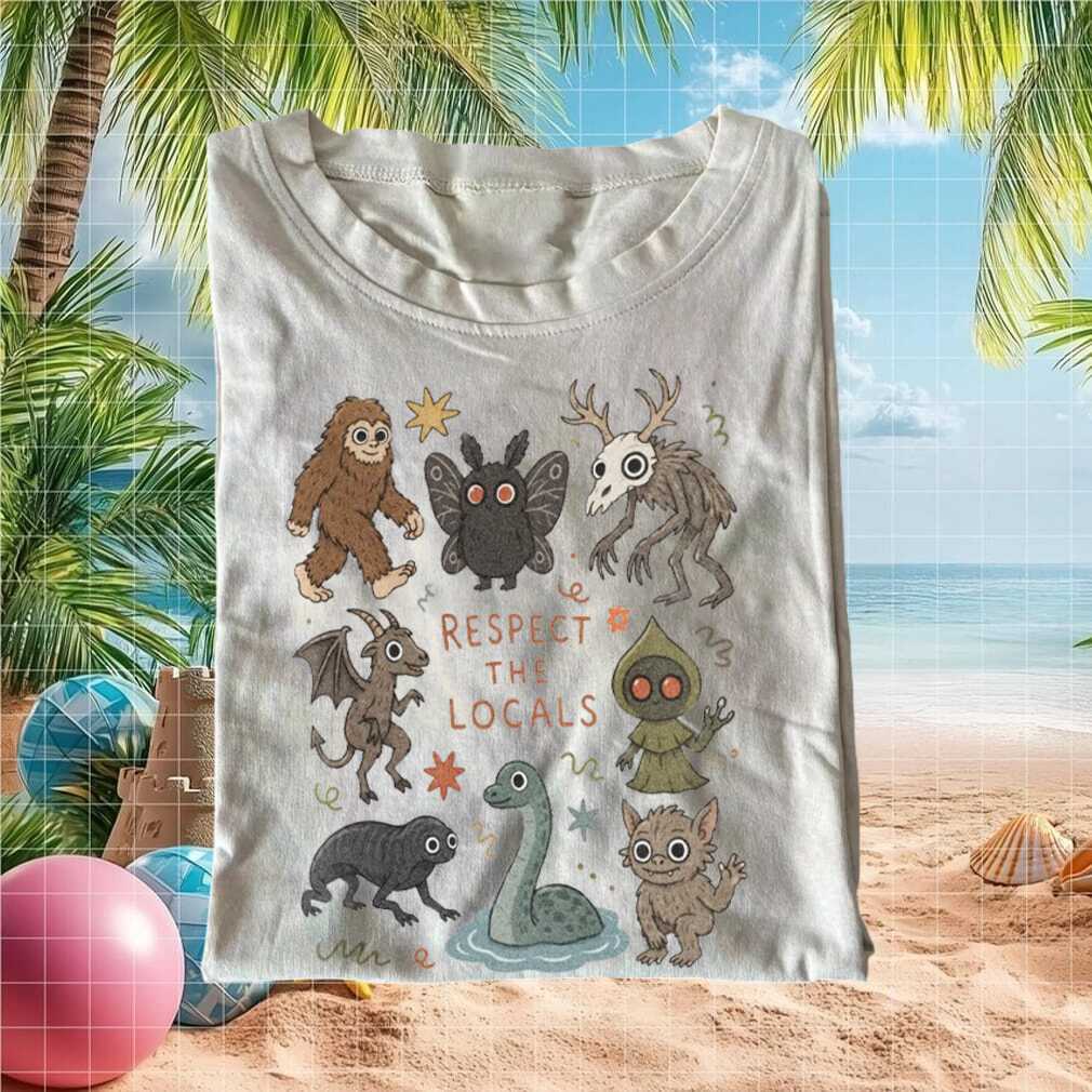 Respect The Locals Cute Cartoon Cryptids Bigfoot Mothman Wendigo Nature Shirt - Limotees LLC
