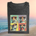 Retro Pop Art Tiger Wearing Sunglasses Four Grid Animal Lovers Gift Shirt - Limotees LLC