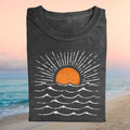 Retro Sunset Ocean Waves Minimalist Woodcut Aesthetic Outdoor Adventure Nature Enthusiasts Shirt - Limotees LLC