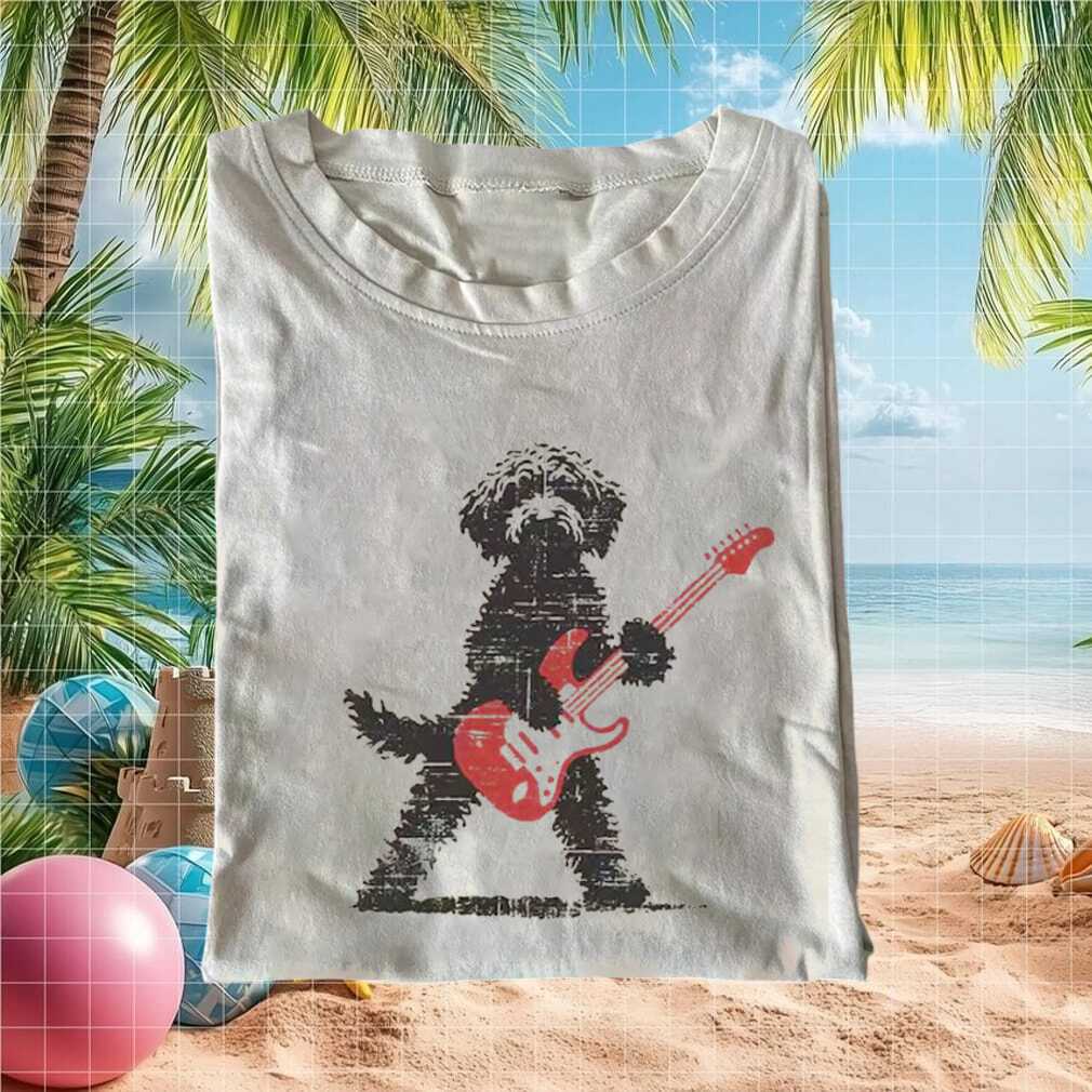 Rock N Roll Poodle Dog Guitarist Retro Music Concert Fan Graphic Apparel Shirt