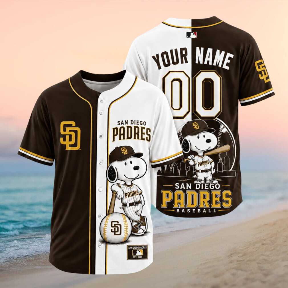San Diego Padres Snoopy Custom Name Split Color Baseball Jersey