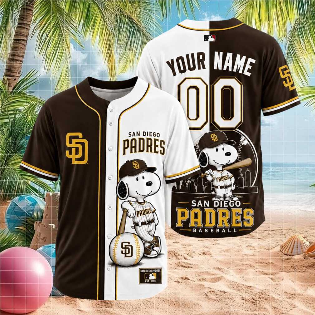 San Diego Padres Snoopy Custom Name Split Color Baseball Jersey