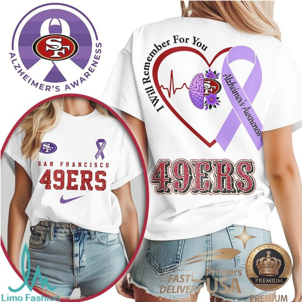San Francisco 49ers Alzheimer Awareness Heartbeat I Will Remember For You T Shirt - Limotees LLC