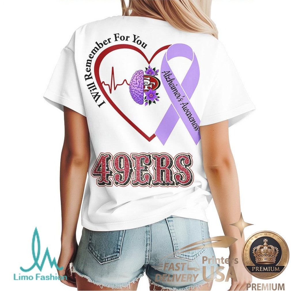 San Francisco 49ers Alzheimer Awareness Heartbeat I Will Remember For You T Shirt - Limotees LLC