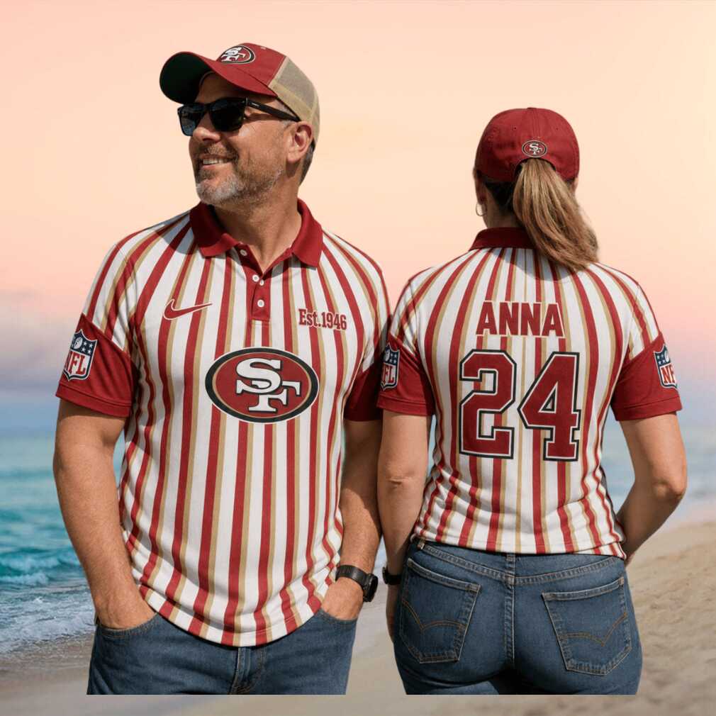 San Francisco 49ers Custom Name Football Fan Vintage Retro Striped Polo Men Women Shirt