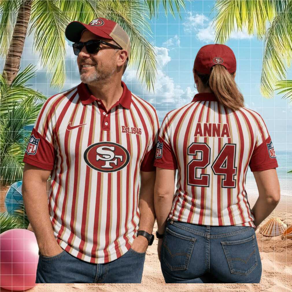 San Francisco 49ers Custom Name Football Fan Vintage Retro Striped Polo Men Women Shirt