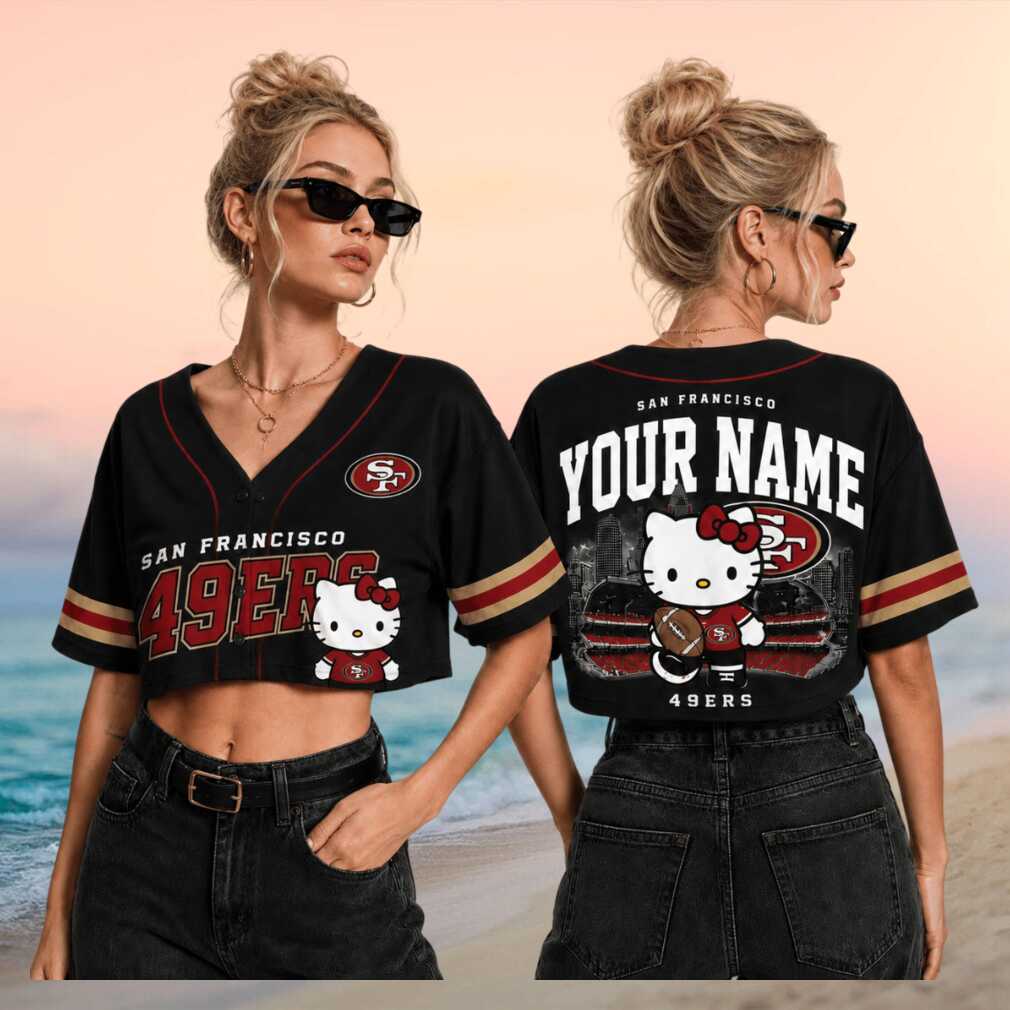 San Francisco 49ers Hello Kitty Football Stadium Crop Baseball Shirt - Limotees LLC
