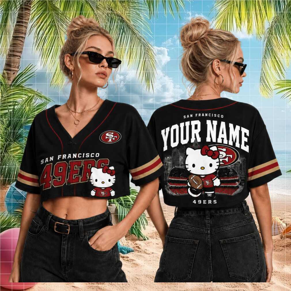 San Francisco 49ers Hello Kitty Football Stadium Crop Baseball Shirt - Limotees LLC