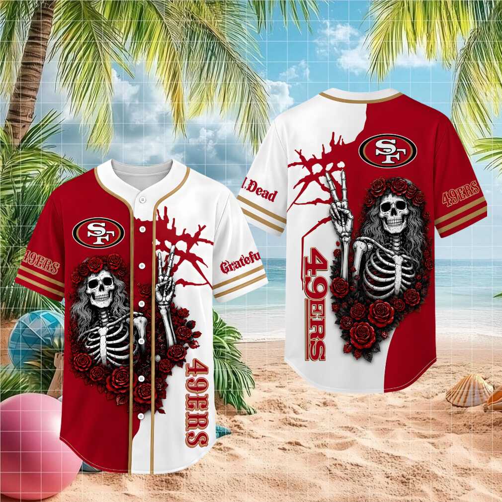 San Francisco 49ers Skeleton Grateful Roses Baseball Shirt