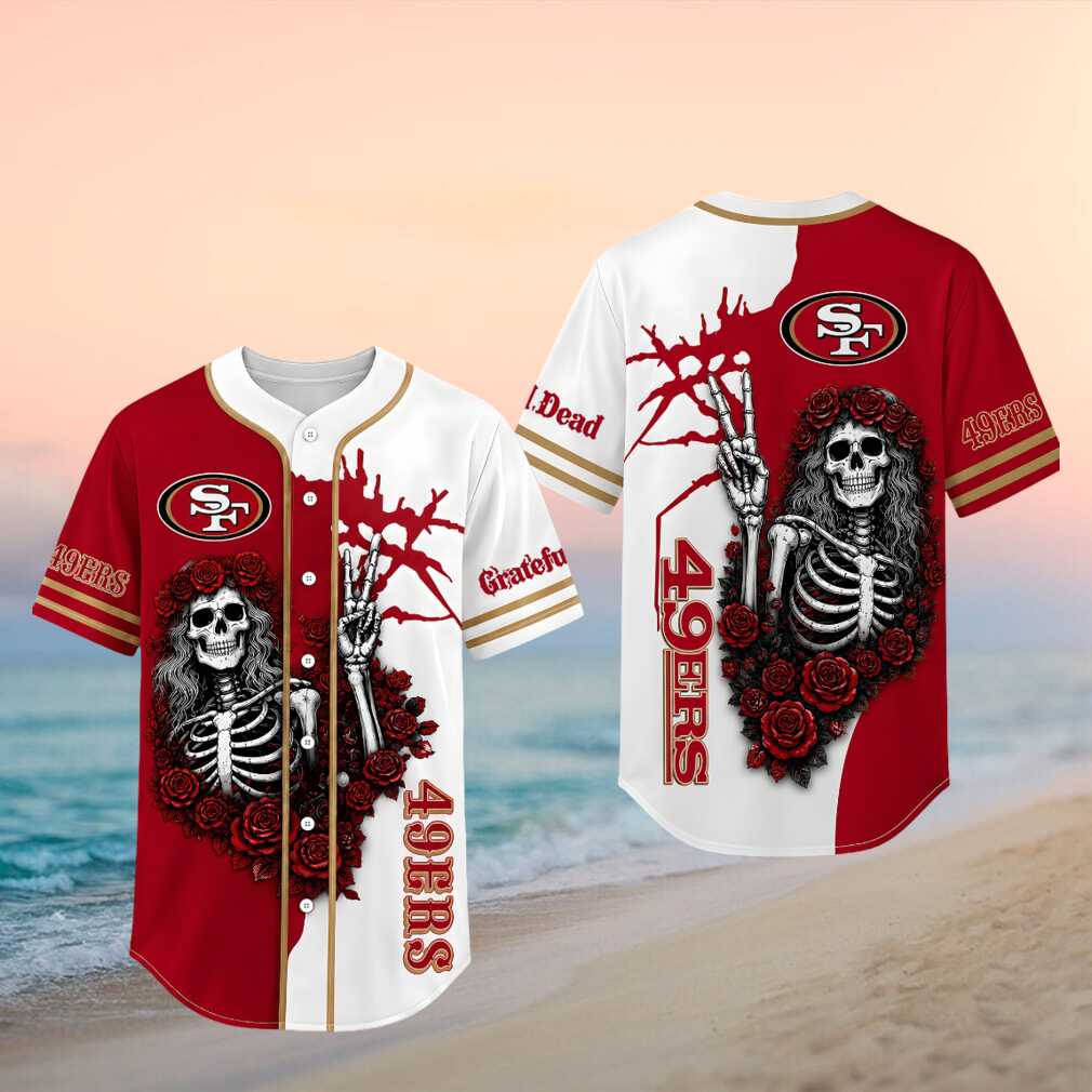 San Francisco 49ers Skeleton Grateful Roses Baseball Shirt