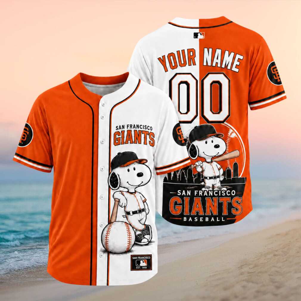 San Francisco Giants Snoopy Custom Name Split Color Baseball Jersey