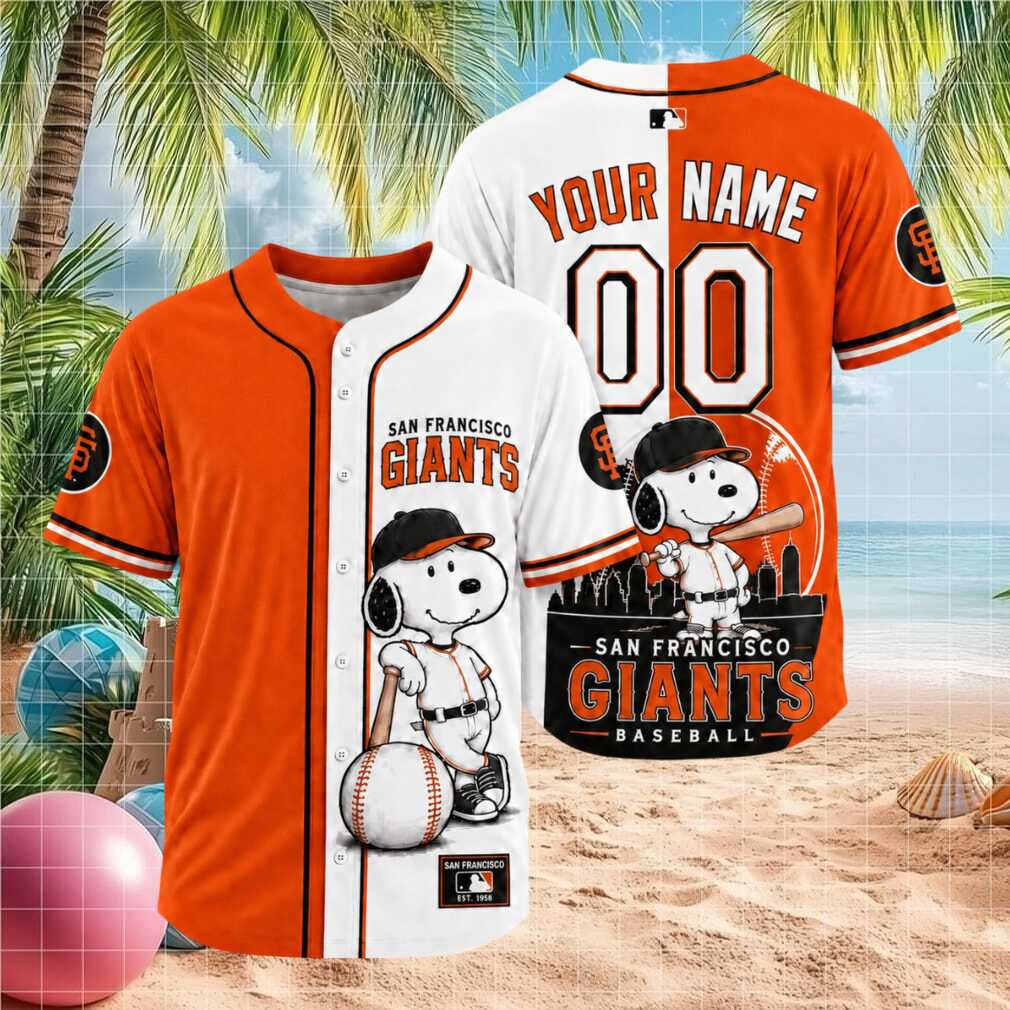 San Francisco Giants Snoopy Custom Name Split Color Baseball Jersey