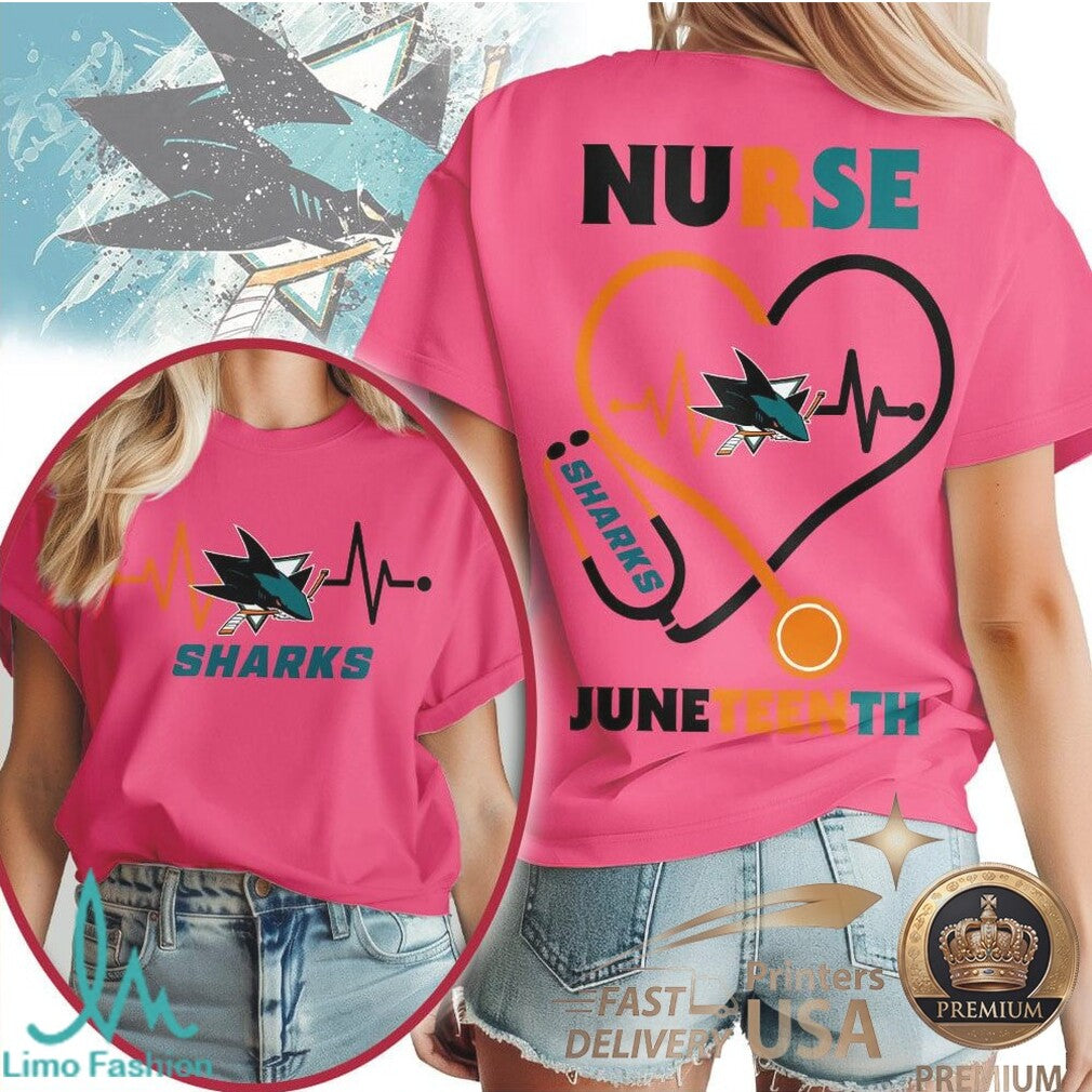 San Jose Sharks Nurse Heartbeat T Shirt Juneteenth Apparel - Limotees LLC