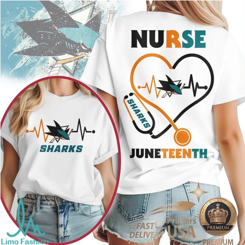 San Jose Sharks Nurse Heartbeat T Shirt Juneteenth Apparel - Limotees LLC