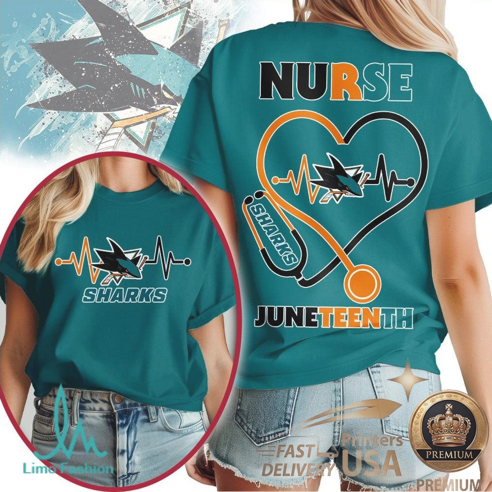 San Jose Sharks Nurse Heartbeat T Shirt Juneteenth Apparel - Limotees LLC