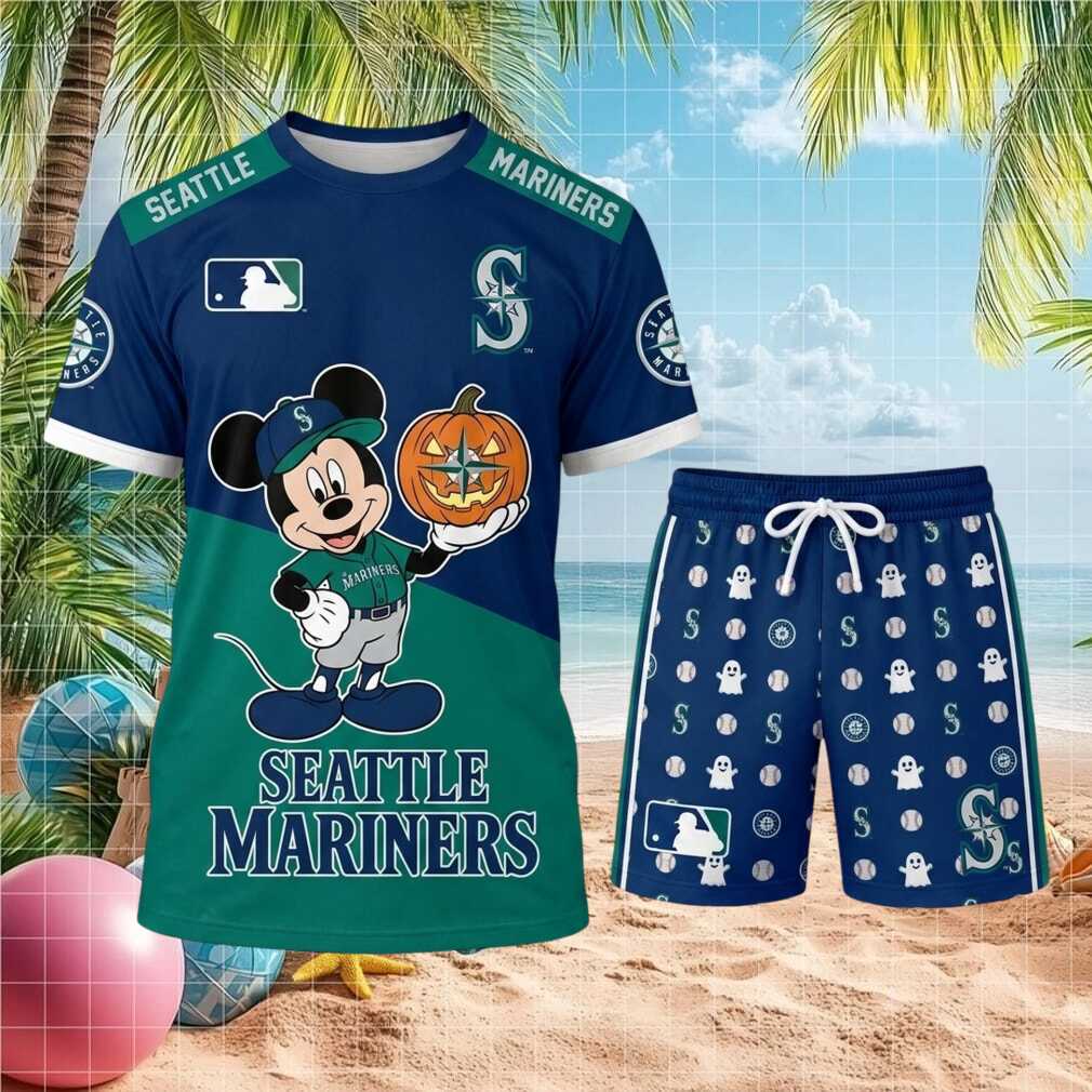 Seattle Mariners Mickey Mouse Halloween Compass Pumpkin Baseball Shirt