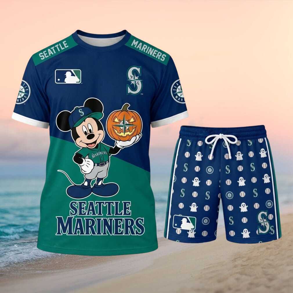 Seattle Mariners Mickey Mouse Halloween Compass Pumpkin Baseball Shirt