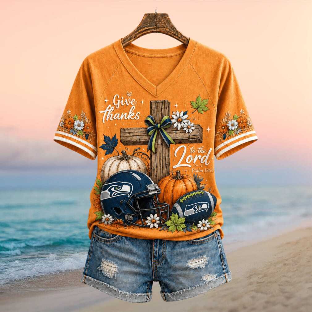 Seattle Seahawks Give Thanks Cross Pumpkin Autumn Football Shirt