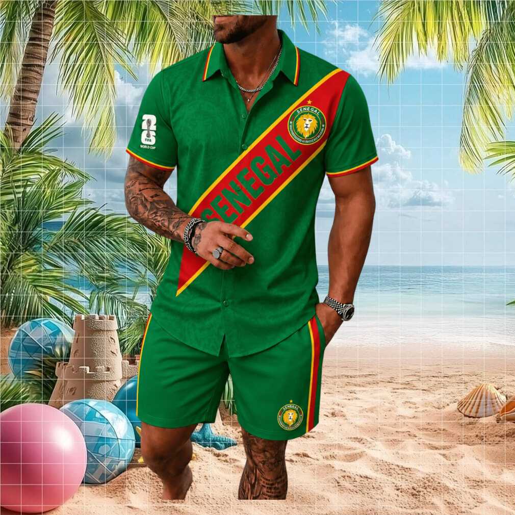 Senegal Soccer National Team Emblem Men Button Shirt - Limotees LLC