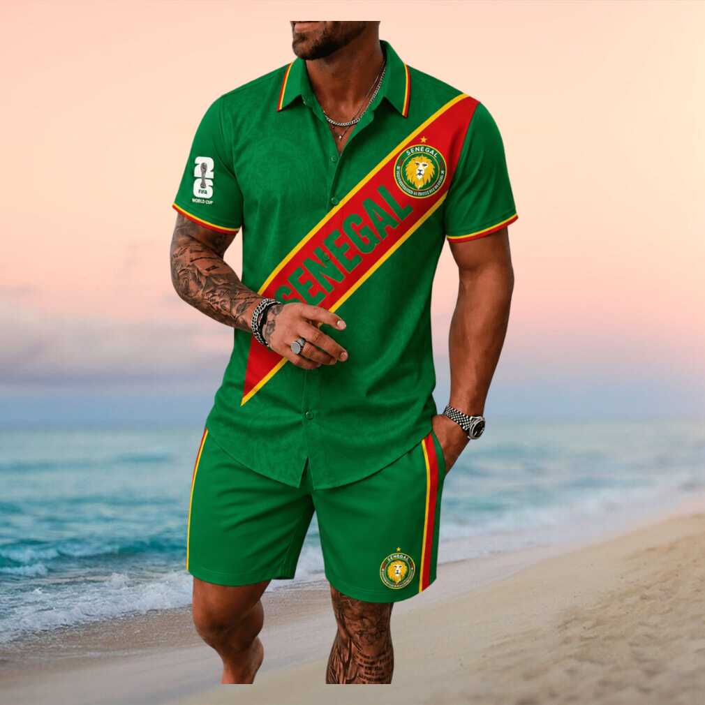 Senegal Soccer National Team Emblem Men Button Shirt - Limotees LLC