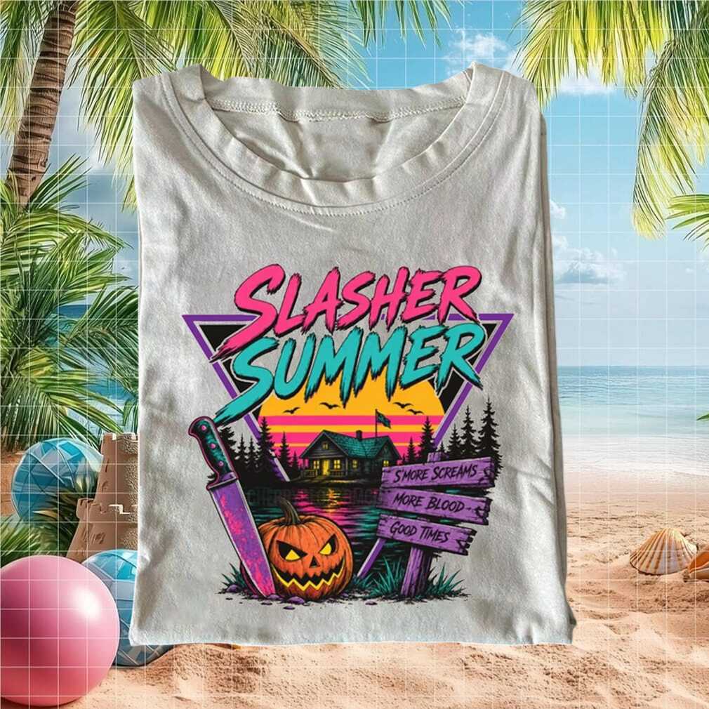 Slasher Summer Camp 1980 Horror Movie Halloween Pumpkin Retro Vintage Slapstick Shirt