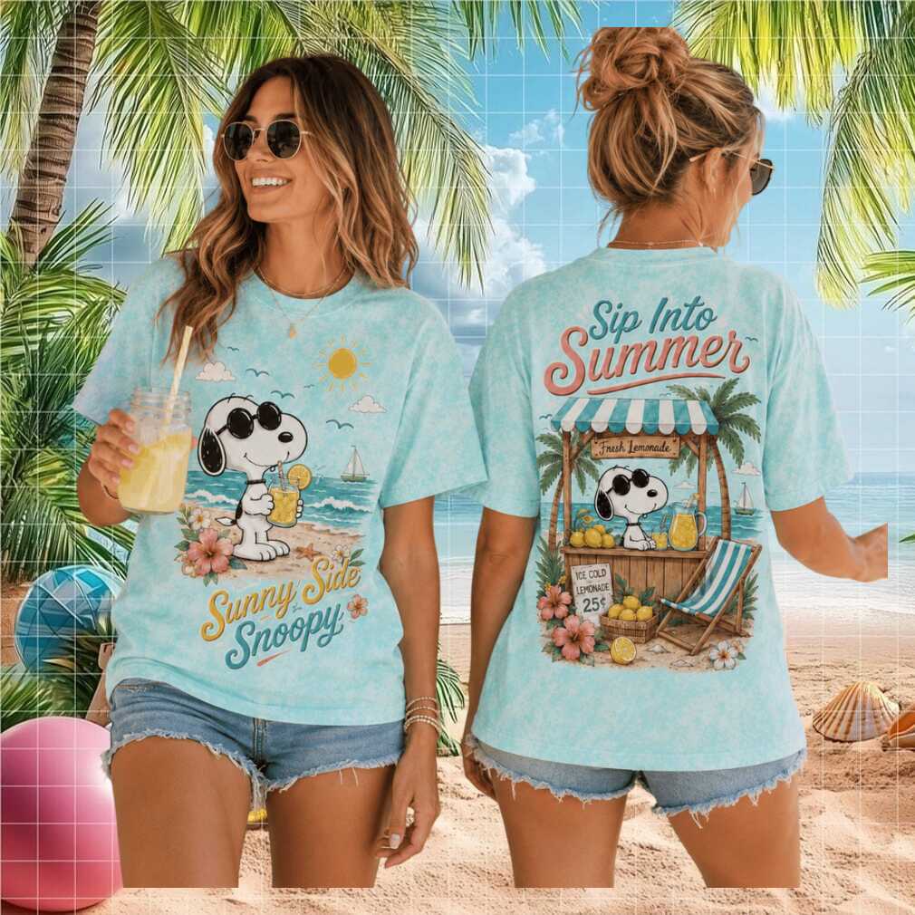 Snoopy Sip Into Summer Sunny Side Beach Lemonade Blue Acid Wash Women Fans Shirt - Limotees LLC