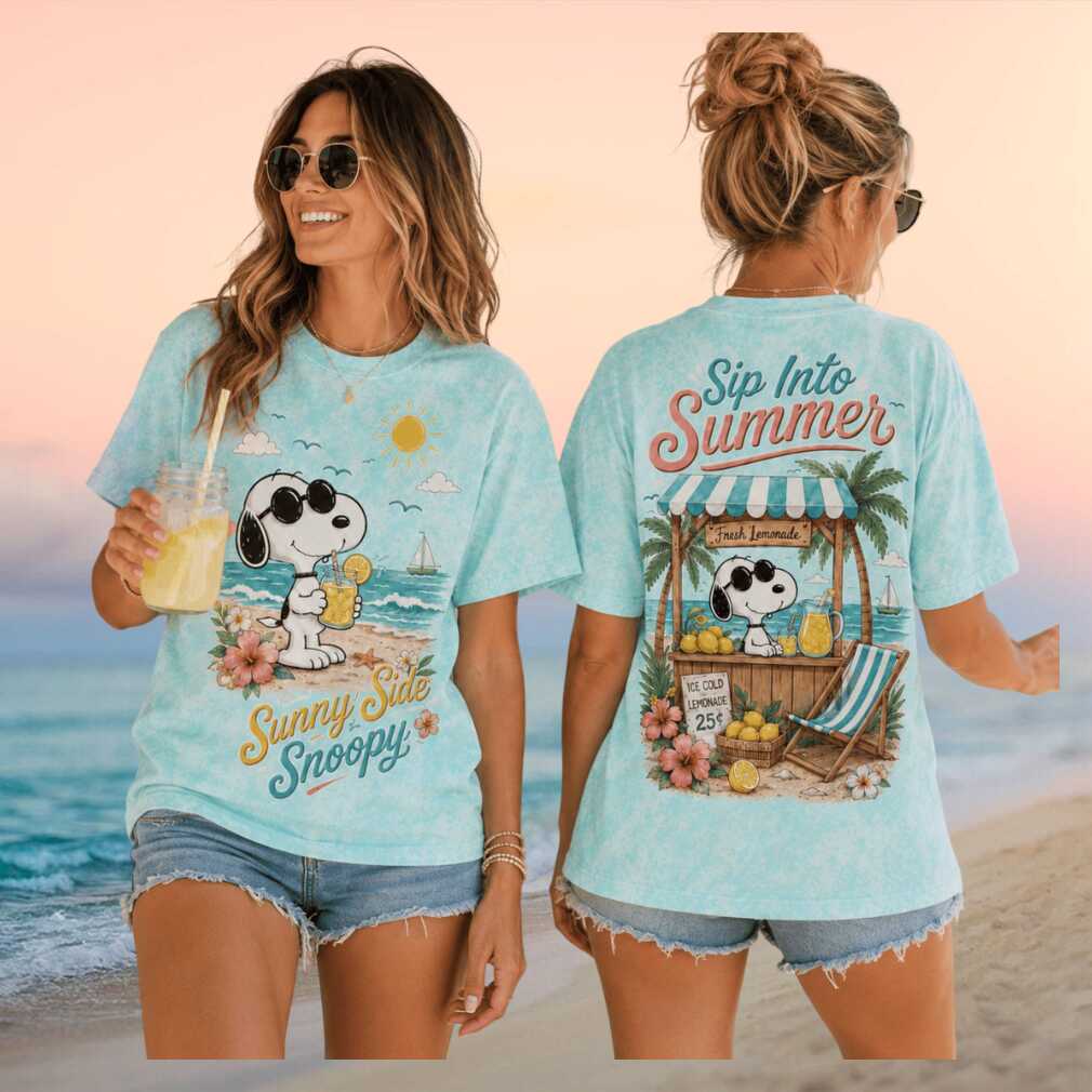 Snoopy Sip Into Summer Sunny Side Beach Lemonade Blue Acid Wash Women Fans Shirt - Limotees LLC