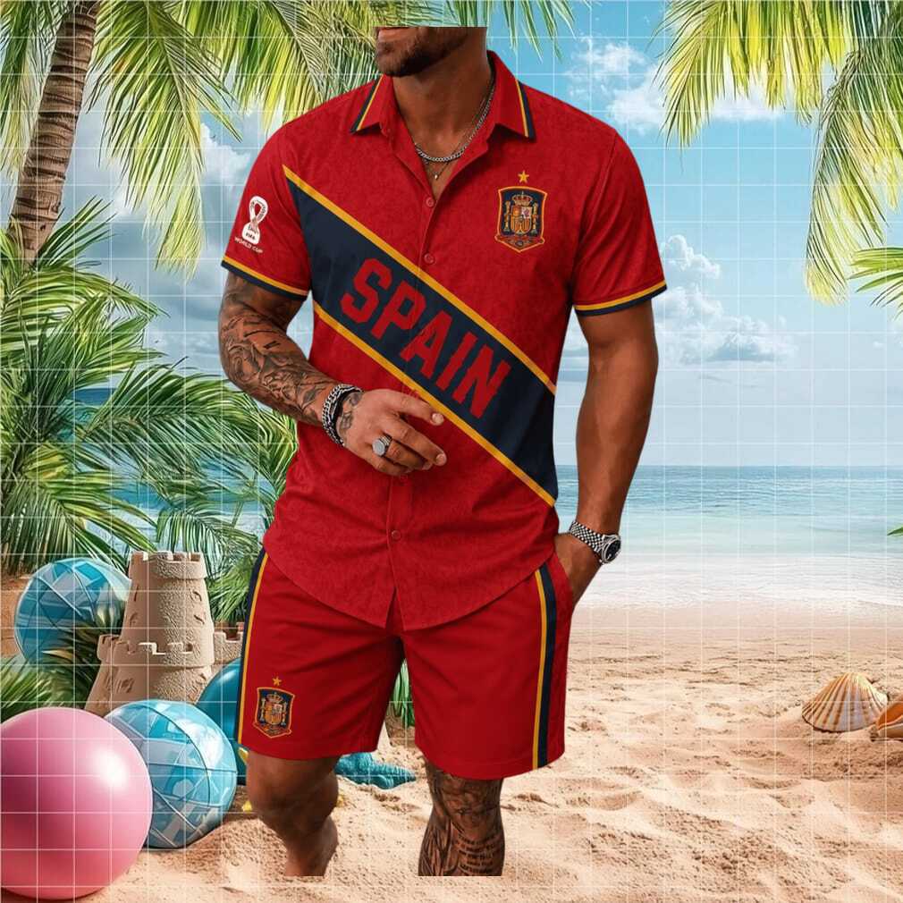 Spain Soccer Team Crest Red National Pride Men Button Shirt