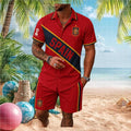 Spain Soccer Team Crest Red National Pride Men Button Shirt