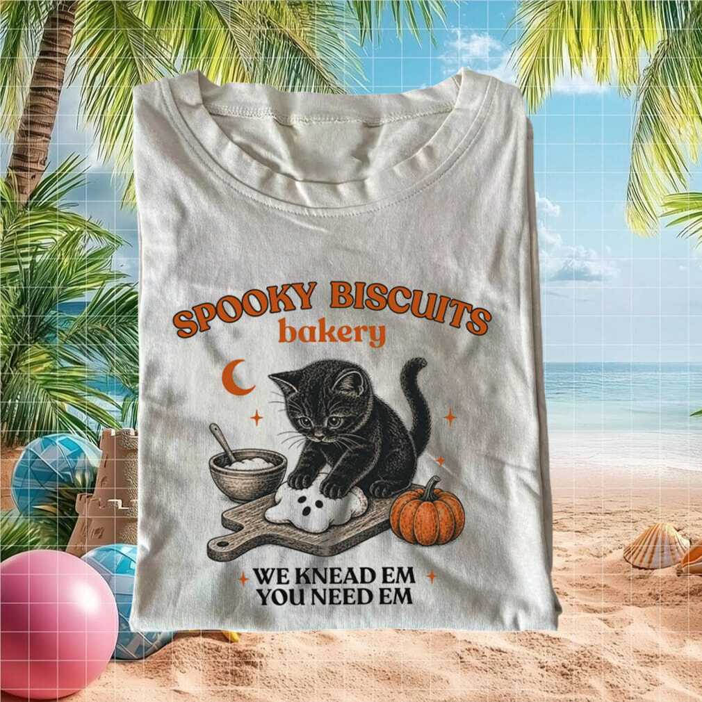 Spooky Biscuits Bakery Black Cat Baking Ghost Halloween Vintage Cartoon Shirt - Limotees LLC