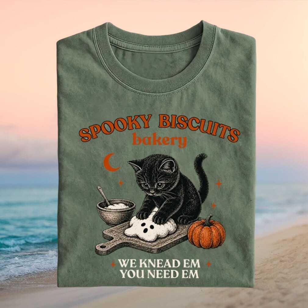 Spooky Biscuits Bakery Cat Kneading Ghost Dough Vintage Halloween Baking Lovers Shirt - Limotees LLC