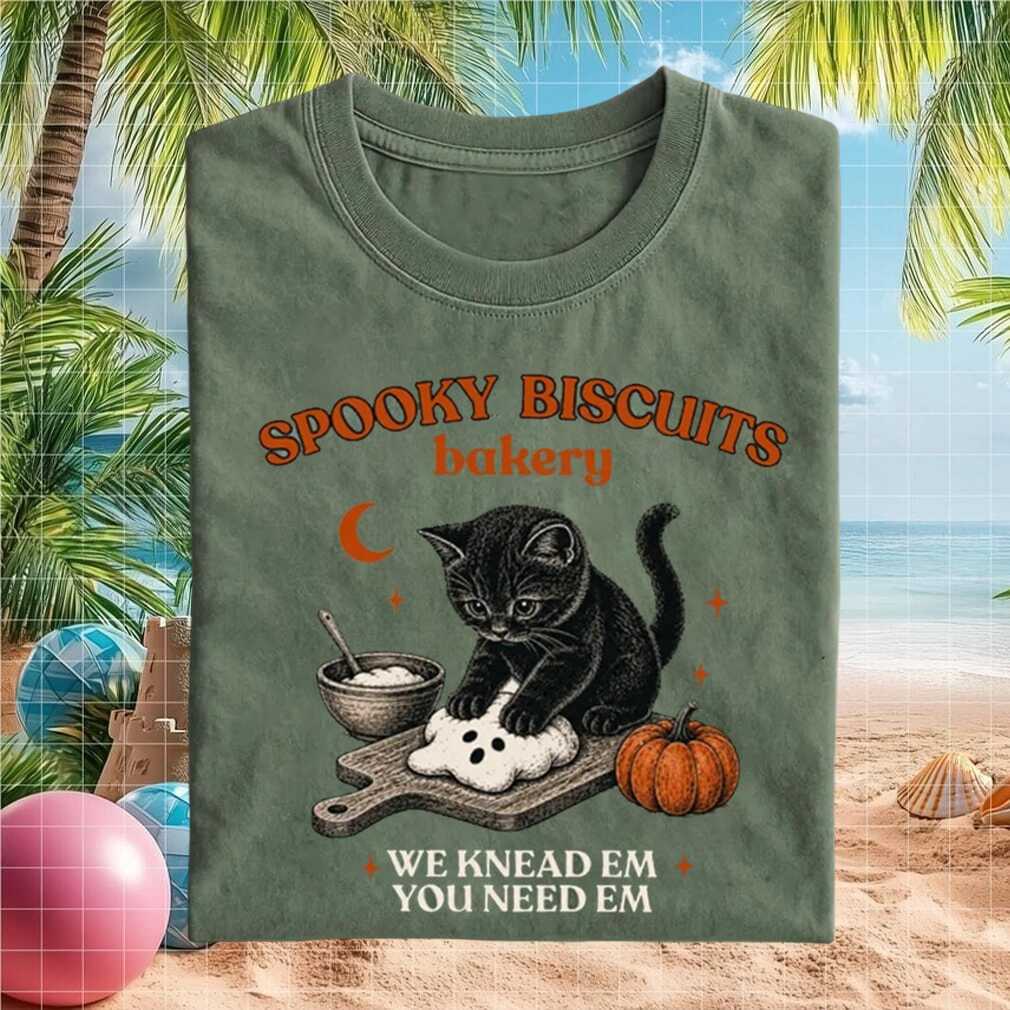 Spooky Biscuits Bakery Cat Kneading Ghost Dough Vintage Halloween Baking Lovers Shirt - Limotees LLC