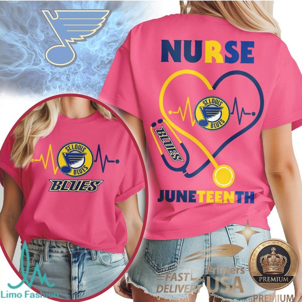 St. Louis Blues Nurse Heartbeat T Shirt Juneteenth Apparel - Limotees LLC