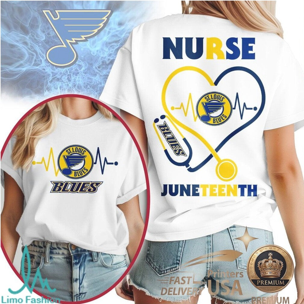 St. Louis Blues Nurse Heartbeat T Shirt Juneteenth Apparel - Limotees LLC