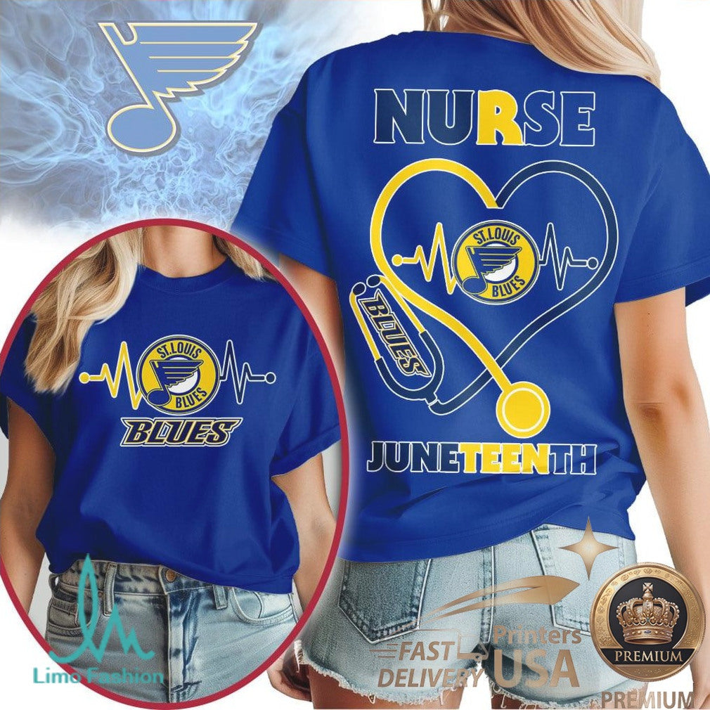 St. Louis Blues Nurse Heartbeat T Shirt Juneteenth Apparel - Limotees LLC