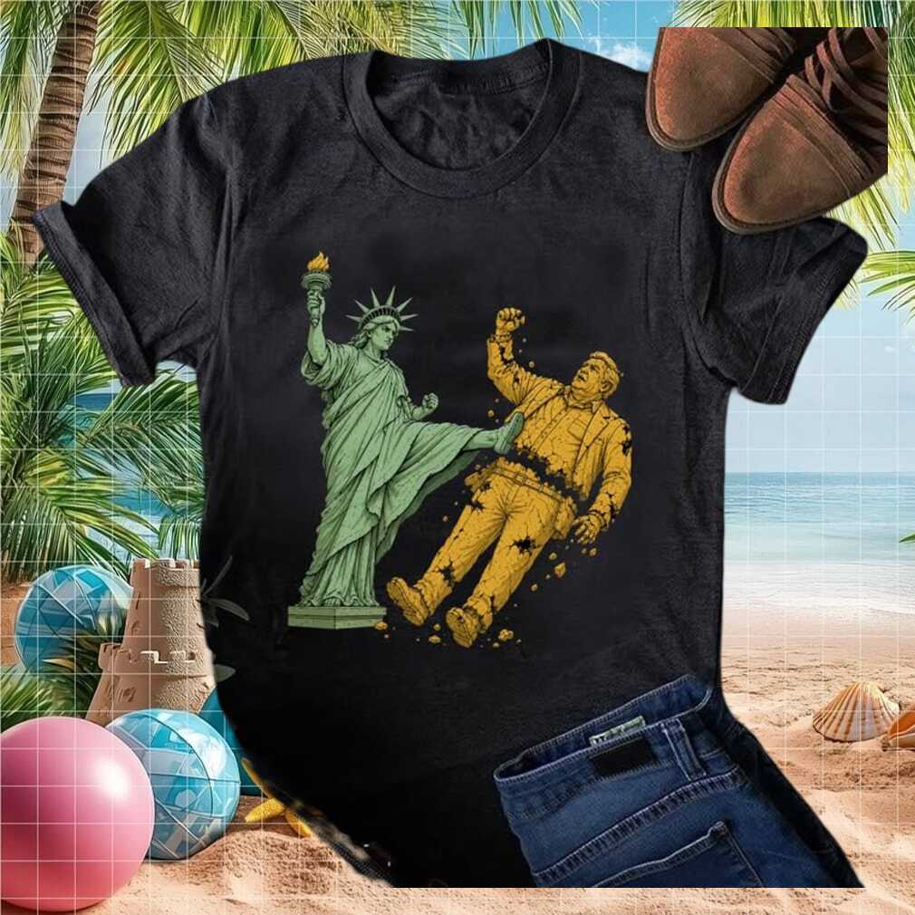 Statue Of Liberty Kicking Trump Political Satire Graphic T Shirt - Limotees LLC