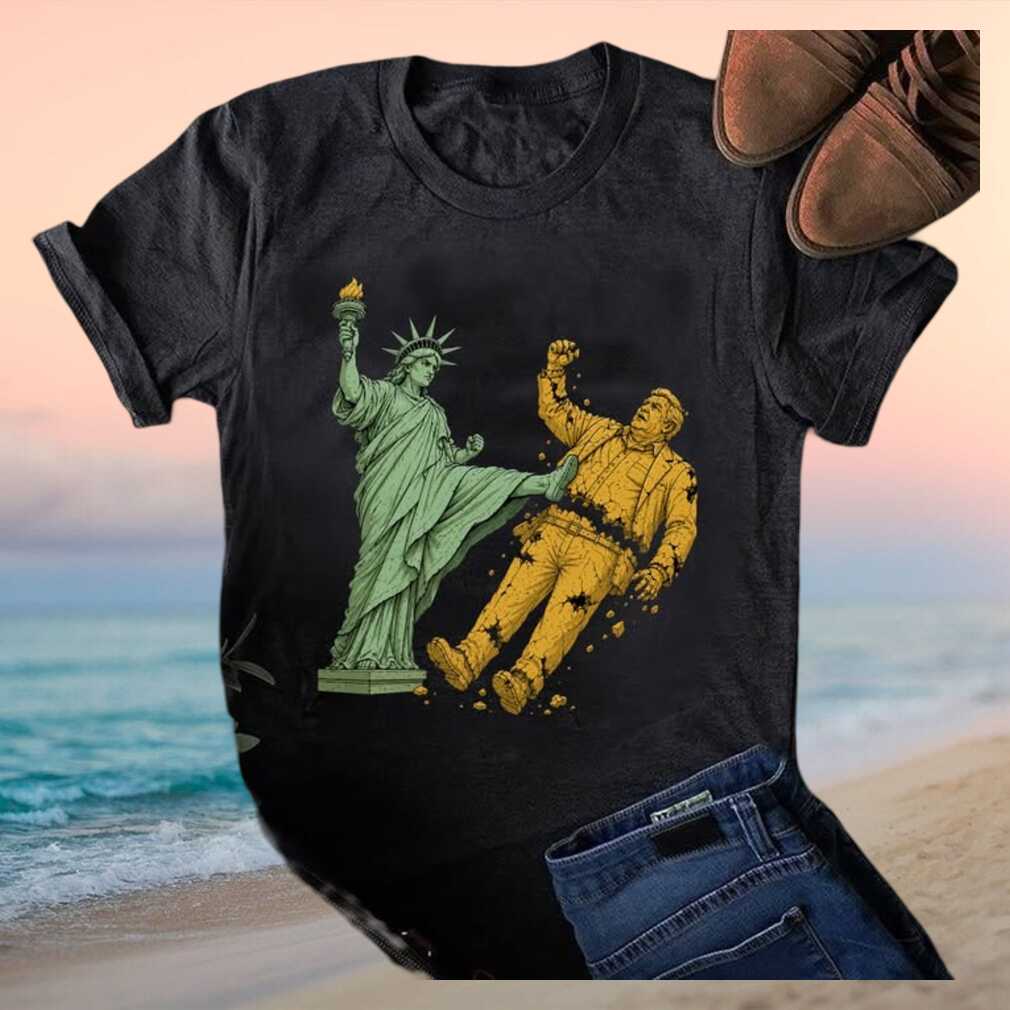 Statue Of Liberty Kicking Trump Political Satire Graphic T Shirt - Limotees LLC