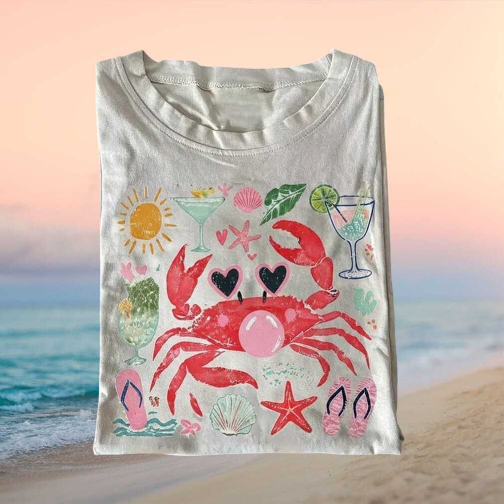 Summer Beach Crab Bubblegum Cocktails Flip Flops Vacation For Shirt
